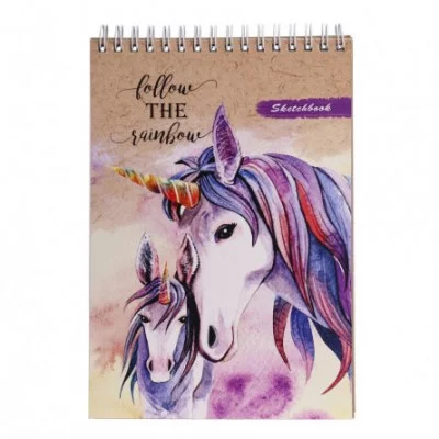 Скетчбук А5 80л., "Пара Единорогов", 100 г/м2, Проф-Пресс, спираль, ламинация, жёсткая подложка, блок крафт 50-6009