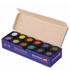 Гуашь художественная BRAUBERG ART CLASSIC, НАБОР 12 цветов в баночках по 40 мл, 191586