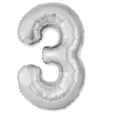 Шар (40\'\'/102 см) Цифра, 3 Slim, Серебро, 1 шт. 901913P