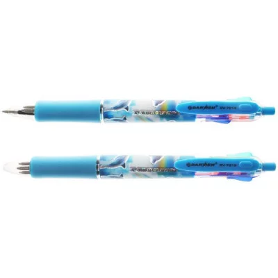 Ручка автоматическая 4-х цветная корпус с резиновым держателем с рисунком дельфин "Darvish" DV-7214