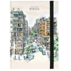 Скетчбук А5 80л ГОРОДСКОЙ ЭСКИЗ 80-9622 80л книжн 7БЦ матовая лам выб.лак резинка