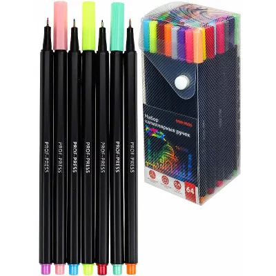 Набор ручек капиллярных 64 цв. TAJ MAHAL (НР-4748) гексагональный корпус, d=0,4 мм НР-4748