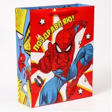 Пакет подарочный "Ты супер! Поздравляю!", Человек-паук, 31х40х11,5 см 7153493