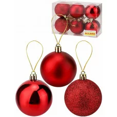 Набор новогодних  красных ёлочных шаров "Шёлк, бархат, люрекс" 6 см  (6 шт.) НУ-6958