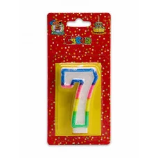 Свеча для торта с разноцветной окантовкой с блестками Цифра 7 С-2422