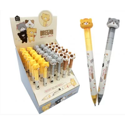 Ручка фигурная гелевая DE-143/ DI-198 "Котик" (син) 0,5мм, поворотный механизм, корпус с вращающейся фигуркой, КК-8090 329701