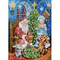 МОЗАИКА ИЗ ПАЙЕТОК. Формат А4. Дед Мороз и внучка (Арт. М-6056)