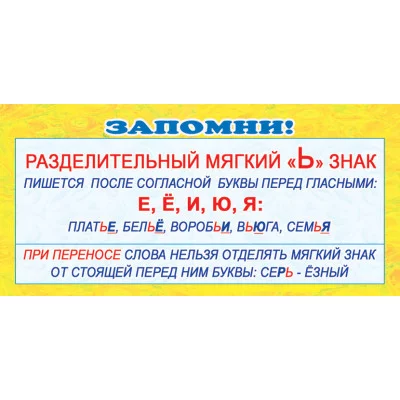 ШМ-3350 Карточка. Запомни! Разделительный Ь знак (формат 61х131 мм) / Карточки для обучения Сфера (о) демонстрационные