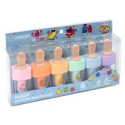 Маркеры в наборе текстовыделители 06цв корпус круглый 1-5мм "Kawaii Ice Cream" DEVENTE 5045206 298144