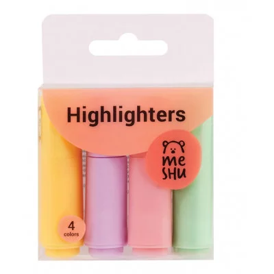 Набор текстовыделителей MESHU "Pomadka" 04цв., 1-3мм, мини, скошенный, трехгранный, европодвес 313810