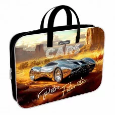 Папка текстильная на молнии ErichKrause с ручками Retro Cars A4+, 1шт 64988