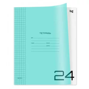 Тетрадь 24л. клетка BG "UniTone. Neon", пластиковая обложка, неон голубой 379173