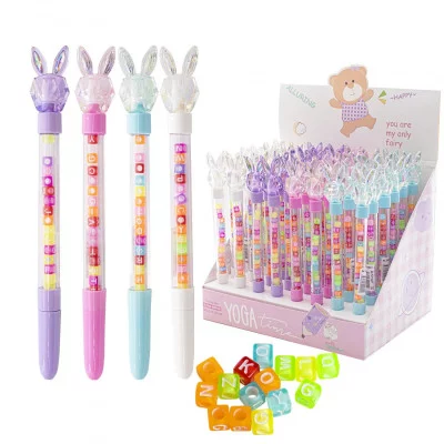 Ручка шариковая Alingar, "Зайчата", синяя, 0,7 мм, круглый прозрачный корпус с бусинами, ассорти