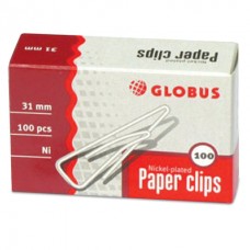 Скрепки Globus 31 мм, никелированные, с загнутым краем, треугольные, 100 шт, в картонной коробке