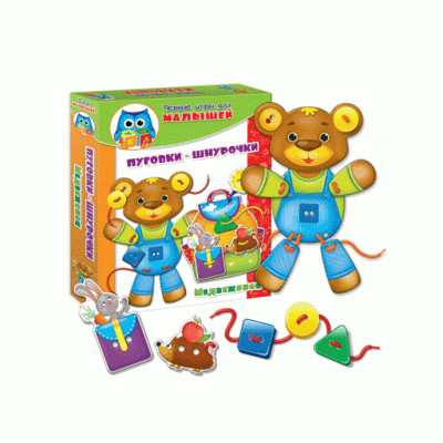 Первые игры для малышей. Игры с пуговками + шнуровка Медвежонок VT1307-10