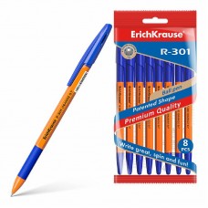 Набор из 8 ручек шариковых ErichKrause R-301 Stick&Grip Orange 0.7, цвет чернил синий 56569