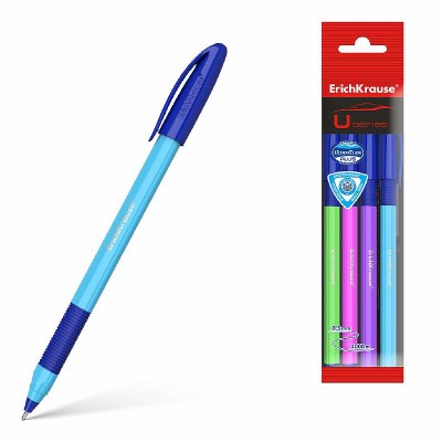 Набор из 4 ручек шариковых ErichKrause® U-109 Stick&Grip Neon 1.0, Ultra Glide Technology, цвет чернил синий 47613