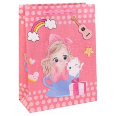 Dream cards Пакет подарочный с мат.лам. 31х40х12см (XL) Девочка с котёнком, розовый, 210 г ПКП-3183