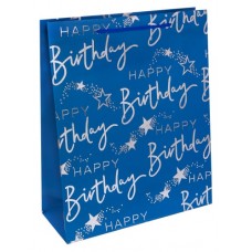 Dream cards Пакет подарочный с мат.лам. и тиснением фольгой 31х42х12см (XL)  Счастливого дня рождения, голубой, 210 г ПКП-2617