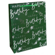 Dream cards Пакет подарочный с мат.лам. и тиснением фольгой 31х42х12см (XL)  Счастливого дня рождения, зелёный, 210 г ПКП-2618