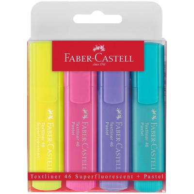 Набор текстовыделителей Faber-Castell "46 Superfluorescent+Pastel" 2 флуоресц.цв.+2 пастел.цв., 1-5м 286176