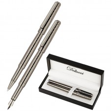 Набор Delucci "Mistico": ручка перьевая 0,8мм и ручка-роллер 0,6мм, черные, оруж. металл, подарочная упаковка 271148