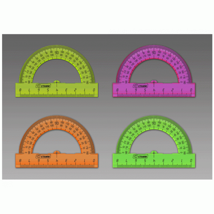 Транспортир 8см 180* NEON Cristal, 4цв, ТР01 СТАММ