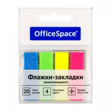 Флажки-закладки OfficeSpace, 45*12мм, 20л*4 неоновых цвета, европодвес 314711