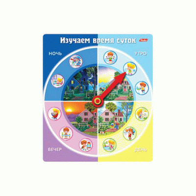 ИГРА Обучающая А5ф  -Изучаем время суток- в инд.упак.с европодвесом