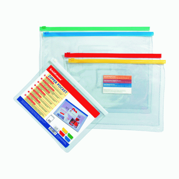 Zip-пакет пластиковый ErichKrause PVC Zip Pocket, A4, прозрачный 1шт 2935