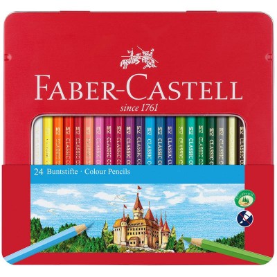 Карандаши цветные Faber-Castell "Замок", 24цв., шестигр., заточ., метал. кор. 286246