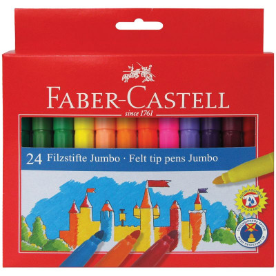 Фломастеры Faber-Castell  "Замок" "Jumbo", 24цв., утолщенные,  смываемые, картон, европодвес 286206