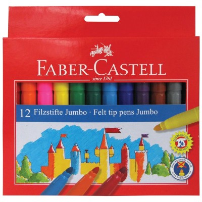 Фломастеры Faber-Castell "Замок" "Jumbo", 12цв., утолщенные, смываемые, картон, европодвес 286205