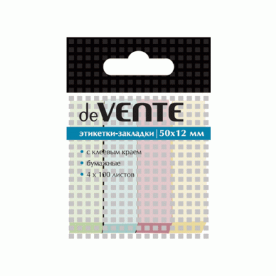 Закладки клейкие бумага 12*50 4цв*100л пастель е/п DEVENTE 2011302 581764