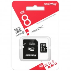 Карта памяти SmartBuy MicroSDHC  8GB, Class 10, скорость чтения 10Мб/сек (с адаптером SD) Smart Buy239022