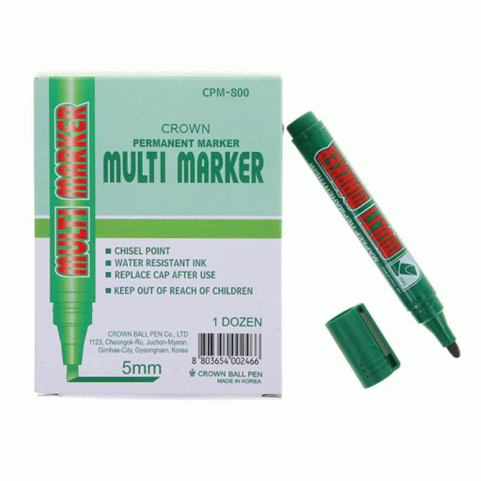 Маркер перманентный Crown "Multi Marker" зеленый, пулевидный, 3мм Crown 002673
