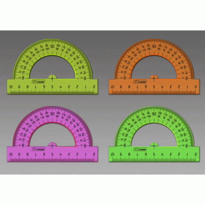 Транспортир 10см, 180° Стамм, прозрачный флуоресцентный, 4цв. Стамм 001476