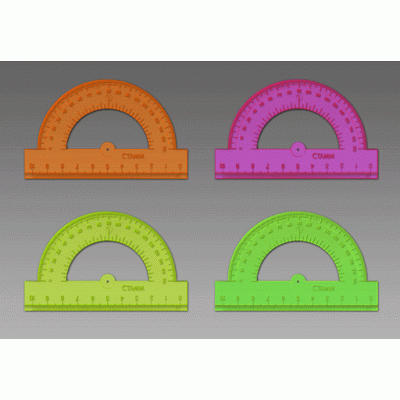 Транспортир 10см, 180° Стамм, отливная шкала, прозрачный флуоресцентный, 4цв. Стамм 063831