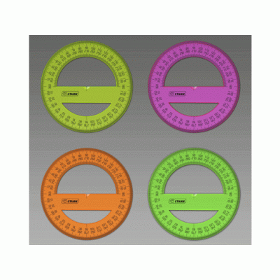 Транспортир СТАММ "Neon Cristal", 12см, 360 градусов, тонированный, неон. ассорти, ТР51