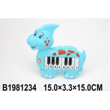 Детское пианино (15 см) "Динозаврик" (13 клавиш,звук,2 цвета микс,в пакете) (Арт. 1981234)