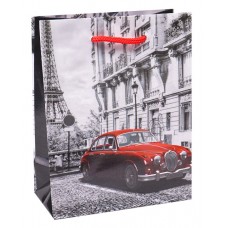 Optima Пакет подарочный с глянцевой лам 11,5-14,5*6 см (S) Красная машина в Париже,128г  ПКП-6314