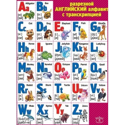 Плакат "Английский алфавит разрезной с транскрипцией", изд.: Горчаков 00994