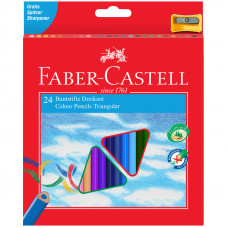 Карандаши цветные Faber-Castell 24цв., трехгран., заточен., картон, европодвес, с точилкой Faber-Castell 286223