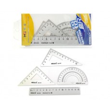 Линейки набор CO-6/CH-8 алюминиевые (линейка 15см, транспортир, 2 угольника) в чехле ПВХ на кнопке MQ1850 (2/36/432)  317814