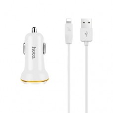 Блок питания автомобильный 2 USB HOCO, Z1, 2100mA, пластик, кабель Apple 8 pin, цвет: белый