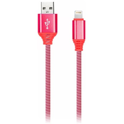 Кабель Smartbuy iK-512NS, USB(AM) - Lightning(M), для Apple, в оплетке, 2A output, 1м, красный 321347