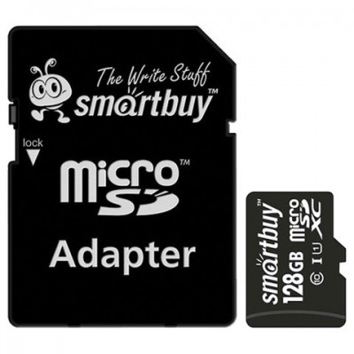 Карта памяти SmartBuy MicroSDXC 128GB UHS-1, Class 10, скорость чтения 90Мб/сек (с адаптером SD) 285823