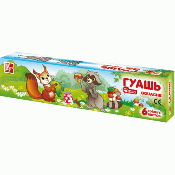 Гуашь ZOO 15 мл 6 цв. блок-тара Луч 061566