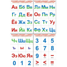 Комплект познавательных мини-плакатов. Русский алфавит с названиями букв и цифры - разре 00-00002861