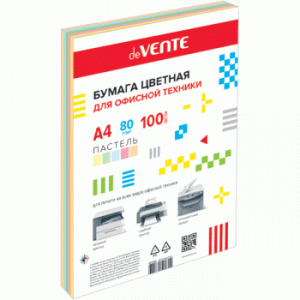 Бумага цветная А4 80г/М2 MIX пастель 100л 5цв*20л DEVENTE 2072705 460793